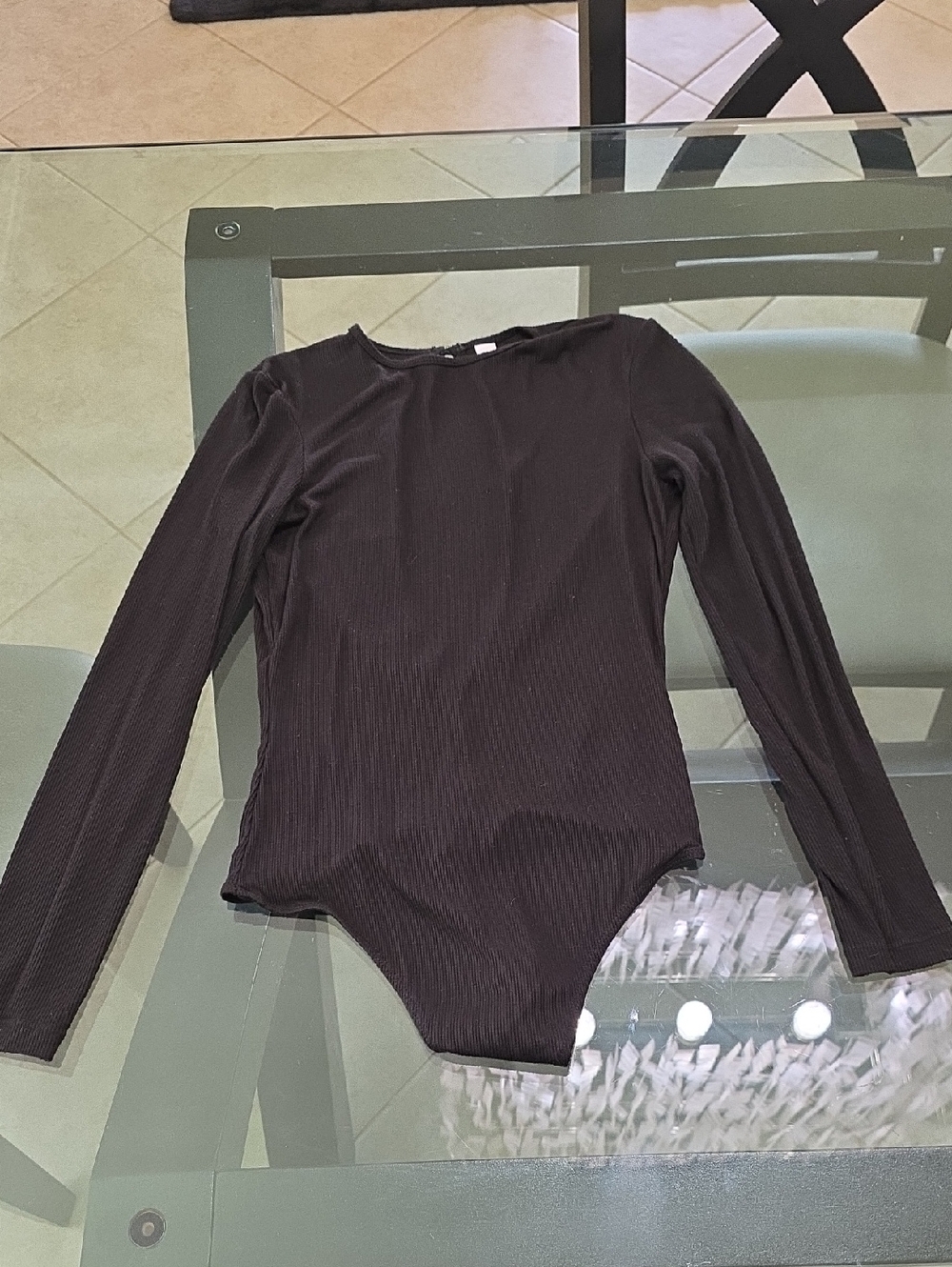 American Apparel Black Ribbed Long-Sleeve Crew Bodysuit Open Back